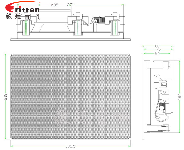 6.5寸兩路掛壁喇叭成品圖帶網(wǎng)罩